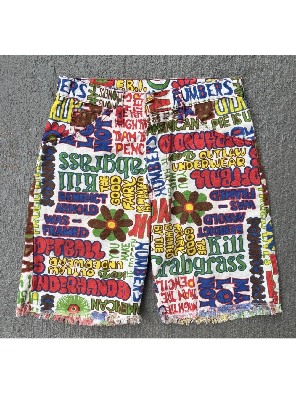 Vintage 70s Hippie Flower Slogan Hippy Shorts Size 26